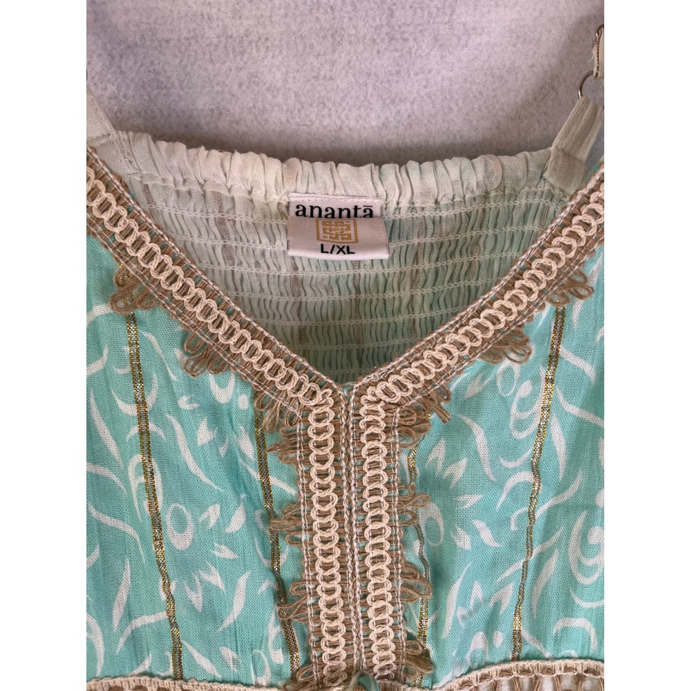 Ananta dress bohemian luxury patchwork seafoam green Sz L/XL beach cottage core - Picture 2 of 4